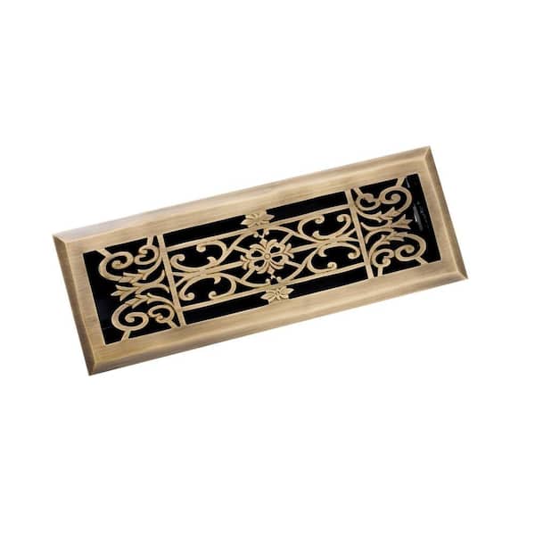Zoroufy 4 in. x 14 in. Decorative Floor Register, Antique Brass
