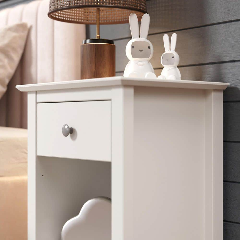 Rectangle 16.93 in. W 1-Drawer Wood End Table/Nightstand in White - thumbnail 8