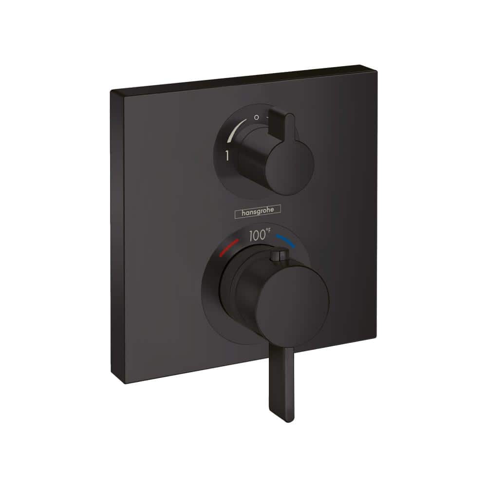 Matte Black Square Thermostatic Shower Valve Trim with Lever