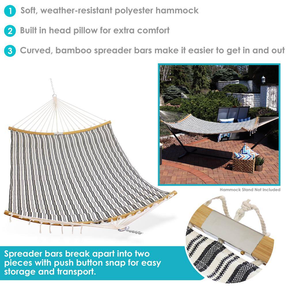 Beige Woven Polyester Hammock with Wooden Spreader Bars