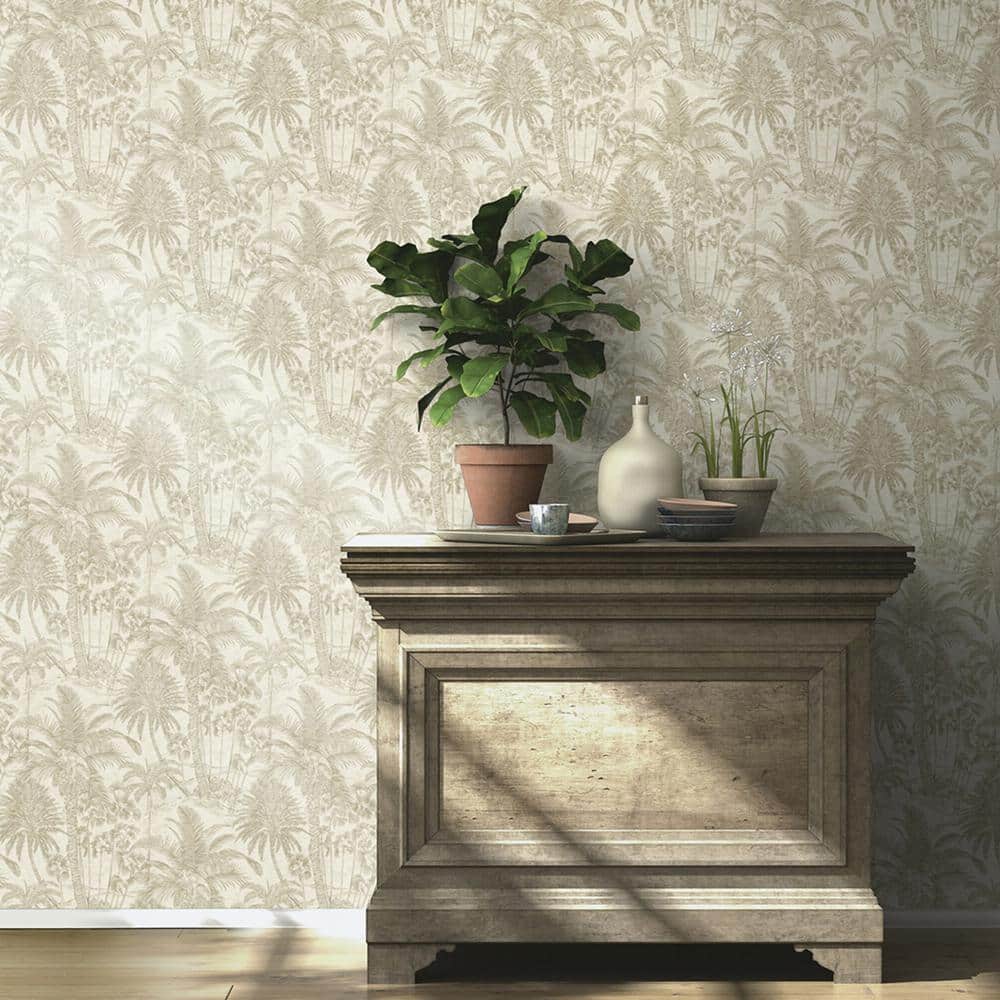 Neutral Gold Palm Trees and Monkeys Vinyl Wallpaper