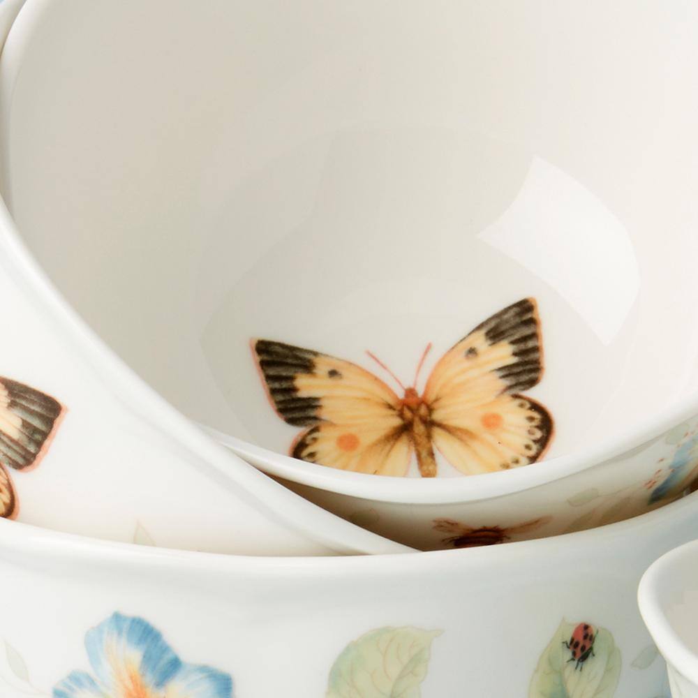 White Ceramic Floral Butterfly Dessert Bowl Set of 4