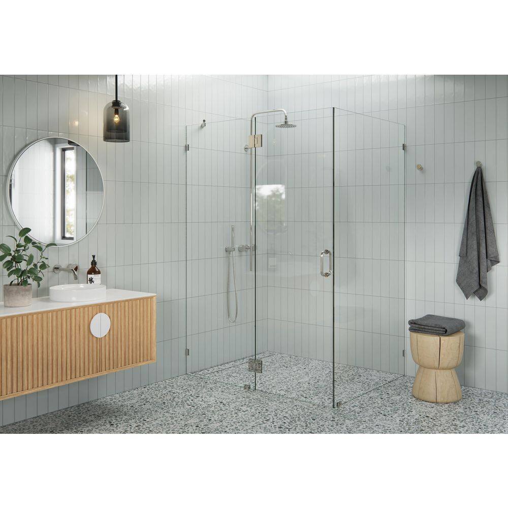 56 in. W x 39 in. D x 78 in. H Pivot Frameless Corner Shower Enclosure in Polished Nickel Finish with Clear Glass price history on PriceWatchPro