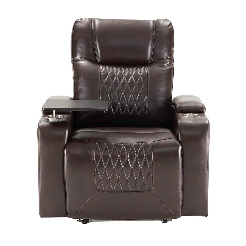 Brown Polyurethane Power Motion Recliner with USB Charging Port and Hidden 