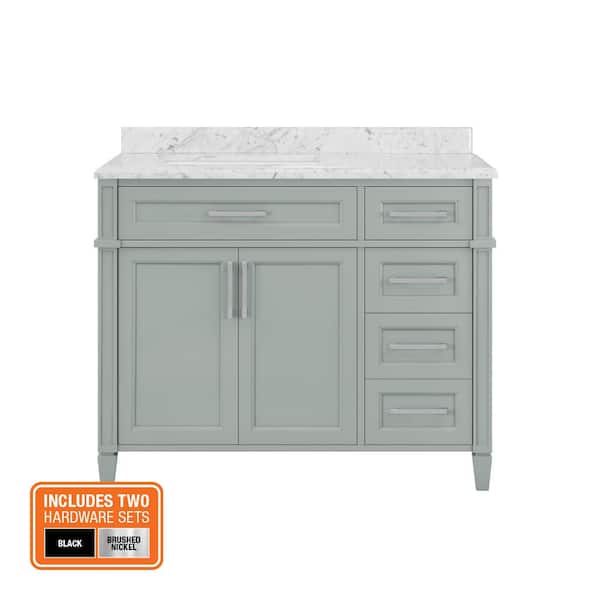 Caville 42 in. Single Sink Sage Green Bath Vanity with Carrara Marble Top (Assembled)