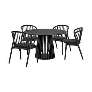 Pasadena Echo 5-Piece Round Black Wood Top Dining Room Set Seats 4