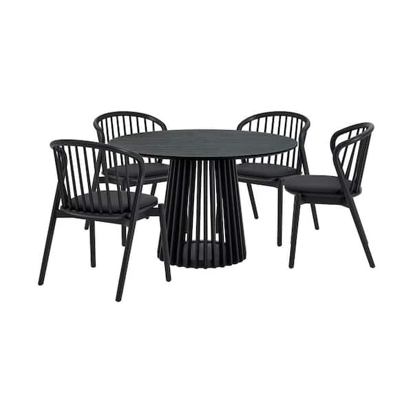 Armen Living Pasadena Echo 5-Piece Round Black Wood Top Dining Room Set Seats 4