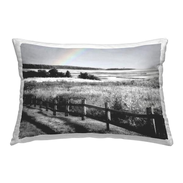 Stupell Industries Charming Rainbow Landscape Gray Print Polyester 14 in. x 20 in. Throw Pillow