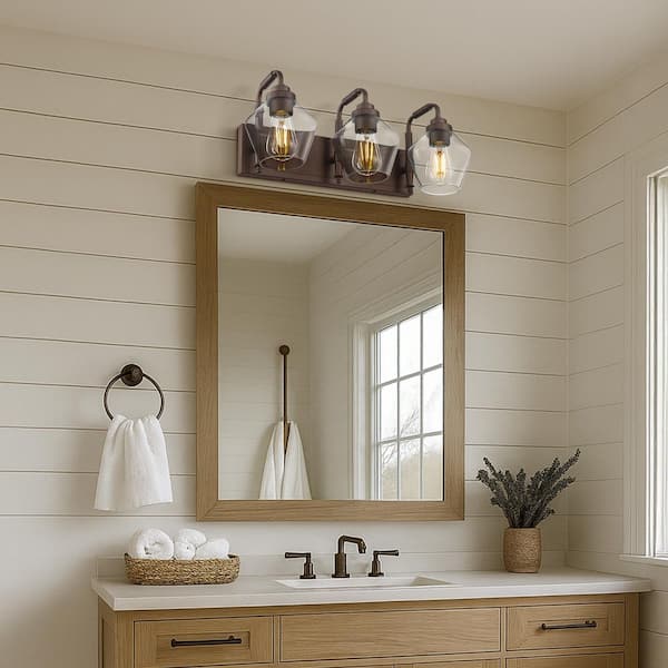 JAZAVA 22 in. 3 Light Oil Rubbed Bronze Vanity Light with Clear
