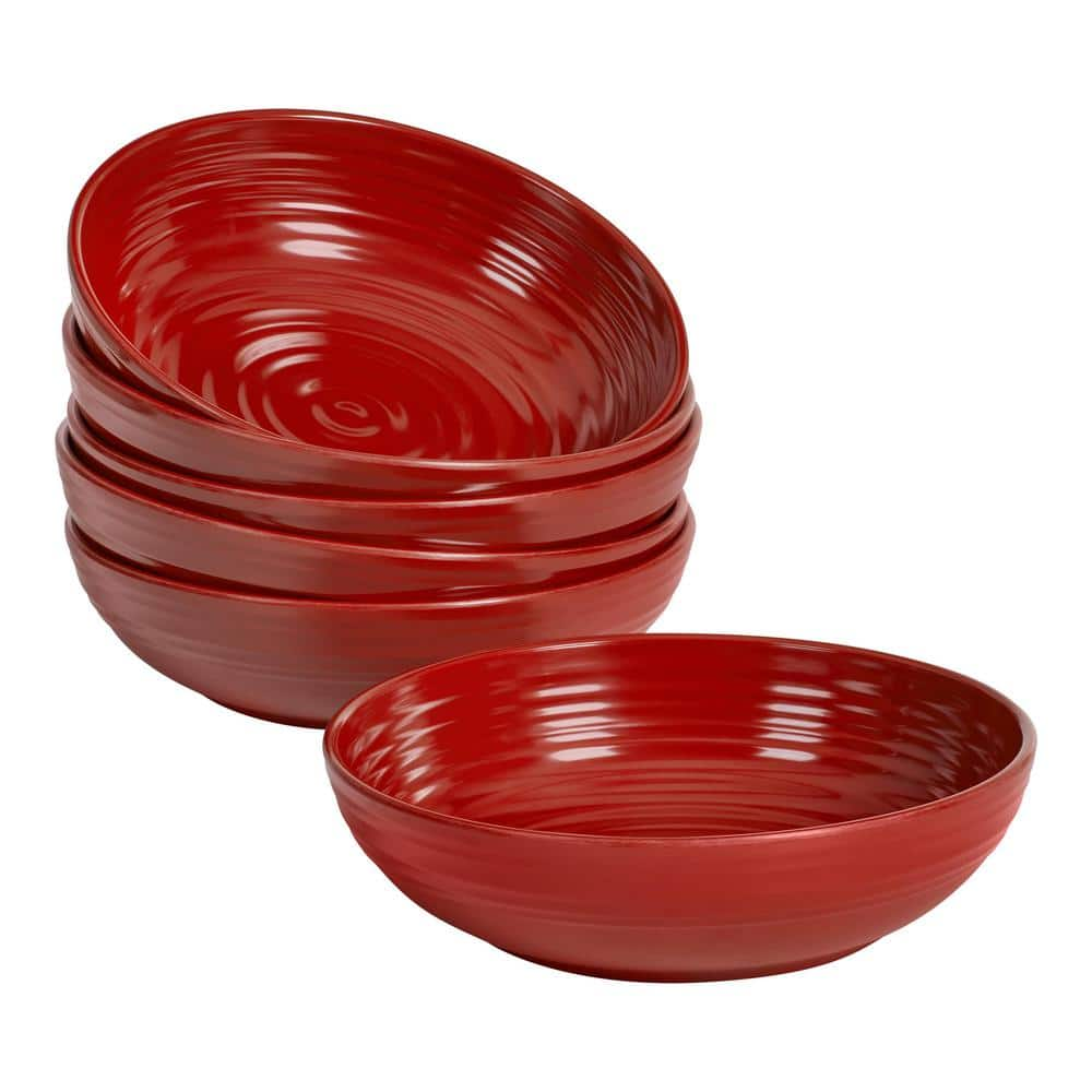 StyleWell Taryn Melamine Dinner Bowls in Ribbed Chili Red (Set of