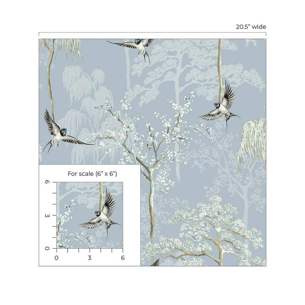 Light Blue Bird Garden Peel and Stick Wallpaper