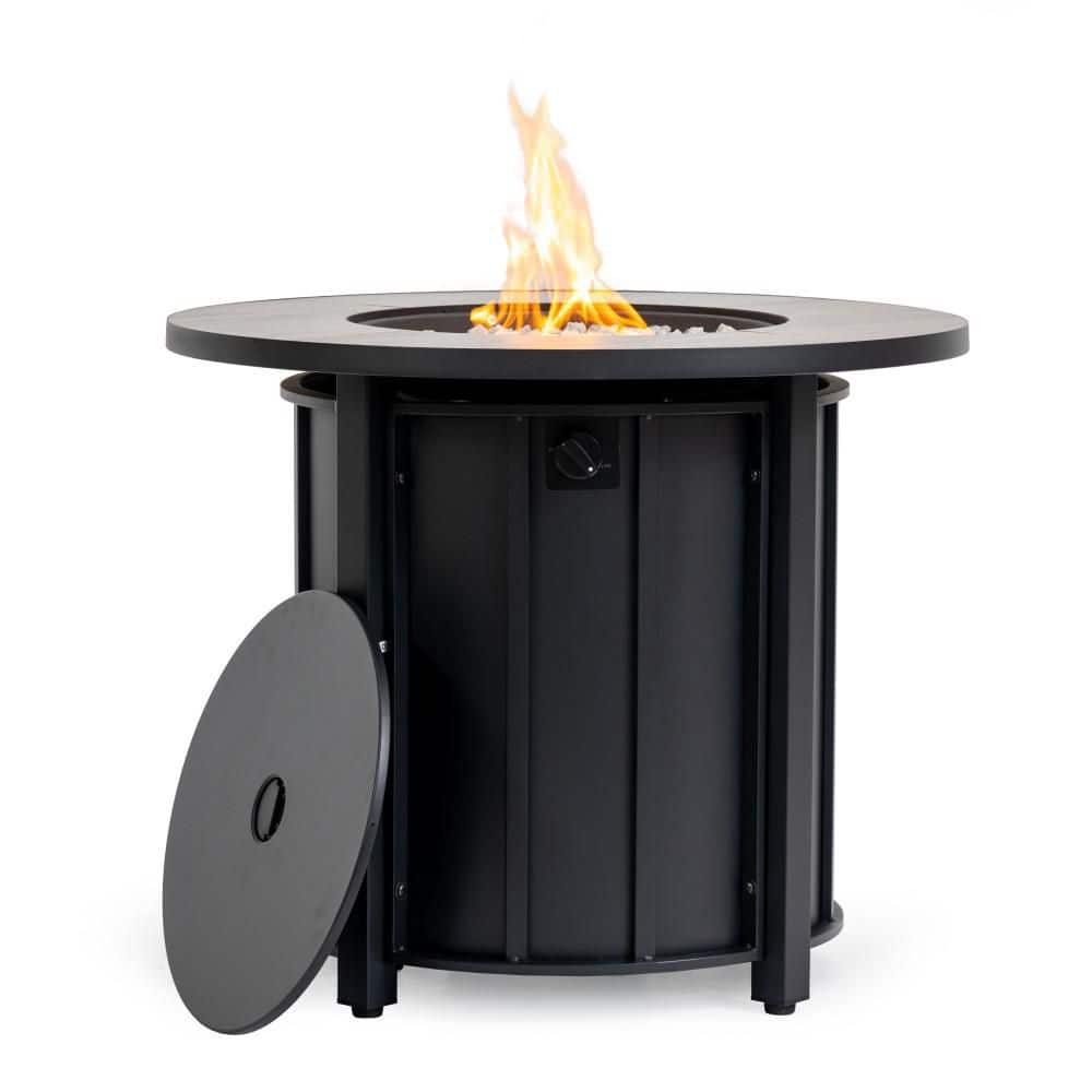 30 in. 50000 BTU Propane Fire Pit Table, Patio/Deck/Backyard Heater with Wood Grain Ceramic Tabletop & Glass Rocks Black price history on PriceWatchPro