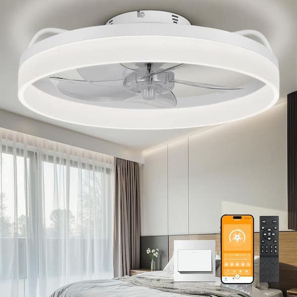 20" White Caged Ceiling Fan With Light And Remote – Mid Century Chandelier Style, 6 Speeds, Reversible Motor, Timer, For Bedroom Or Dining Room