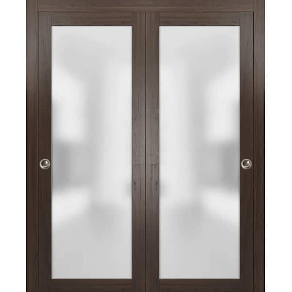 Sartodoors 48 in. x 80 in. 1-Panel Grey Finished Solid Wood Sliding Door with Closet Bypass Hardware