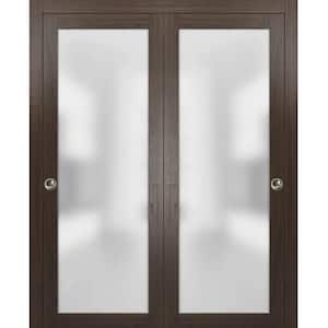 60 in. x 96 in. 1-Panel Grey Finished Solid Wood Sliding Door with Closet Bypass Hardware