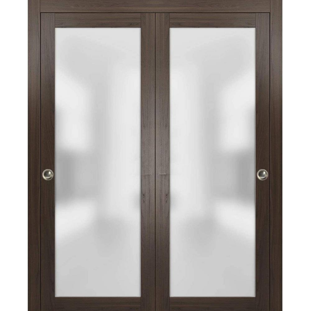 Sartodoors 64 in. x 80 in. 1-Panel Grey Finished Solid Wood Sliding Door with Closet Bypass Hardware, Brown -  2102DBDCA64