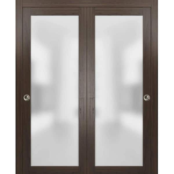 Sartodoors 72 in. x 96 in. 1-Panel Grey Finished Solid Wood Sliding Door with Closet Bypass Hardware