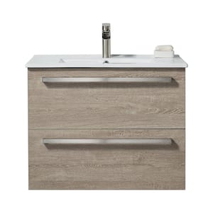 30 in. W x 18 in. D x 24 in. H Floating Bathroom Vanity in Gray Wood Grain with White Ceramic Top with White Single Sink