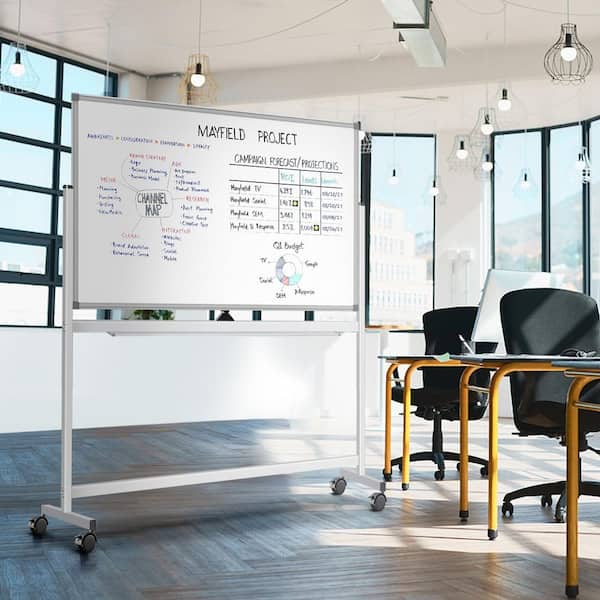 Rolling Bulletin Boards 48x36 Double Sided Mobile Whiteboard Reversible Dry Erase Board on Wheels Portable Board, Marker