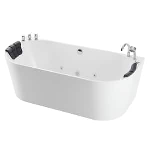 71 in. Center Drain Acrylic Freestanding Flatbottom Whirlpool Bathtub in White with Faucet - Water Jets