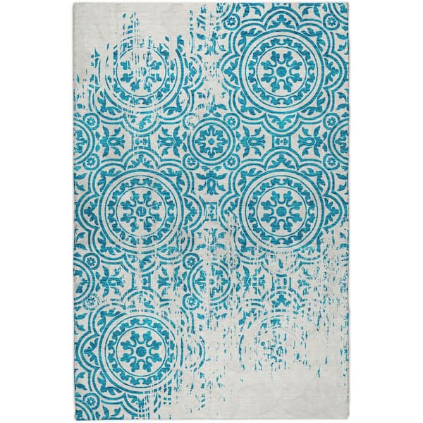 Dream Shag Premium Machine Washable Abstract ADS758 Teal 9 ft. x 12 ft. Area Rug