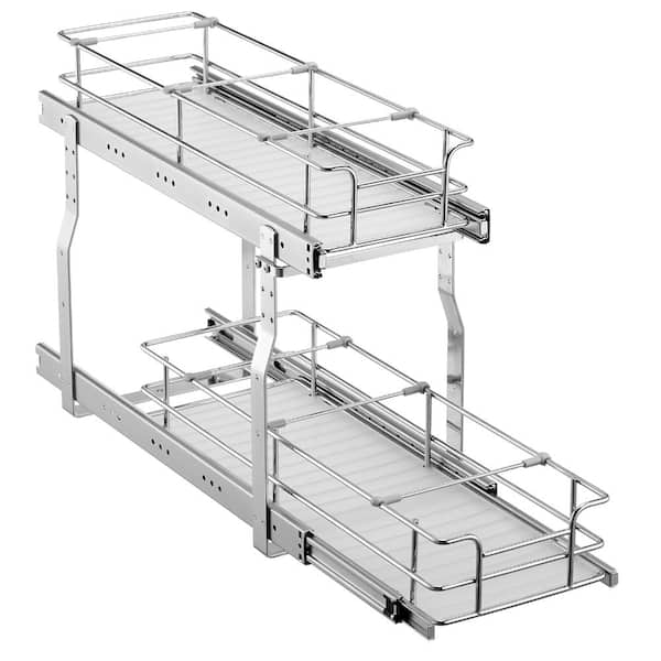 2-Tier Wire Pull Out Cabinet Under Sink Organizer Drawer Basket Install Size for Cabinet