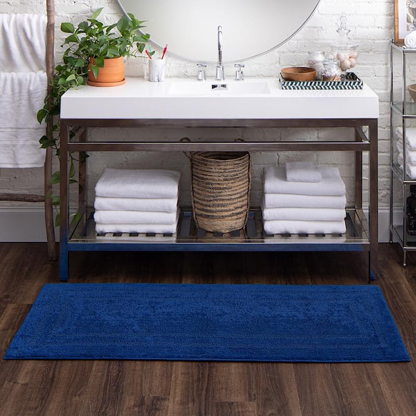 Cotton Reversible Fiesta Cobalt 24 in. x 60 in. Blue Cotton Machine Washable Runner Bath Mat