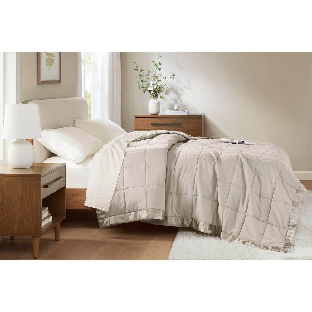 King Size Gray Down Alternative Blanket with Satin Trim