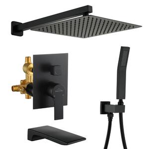 Wall Mount Single-Handle 1-Spray Tub and Shower Faucet with 12 in. Fixed Shower Head in Matte Black (Valve Included)