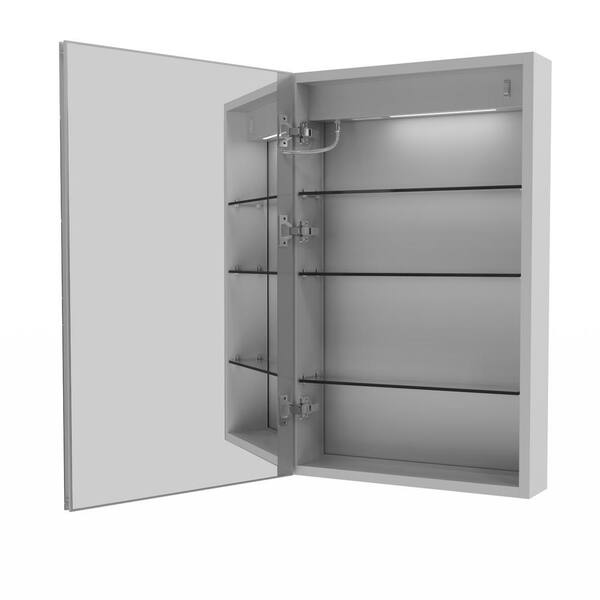 WELLFOR EX4 20-in x 32-in Lighted LED Fog Free Surface/Recessed Mount Silver Mirrored Soft Close Medicine Cabinet with Outlet