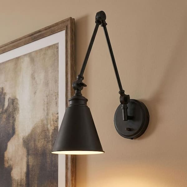 Morland 6 in. W x 16 in. H 1-Light Matte Black Adjustable Wall Sconce with Metal Shade
