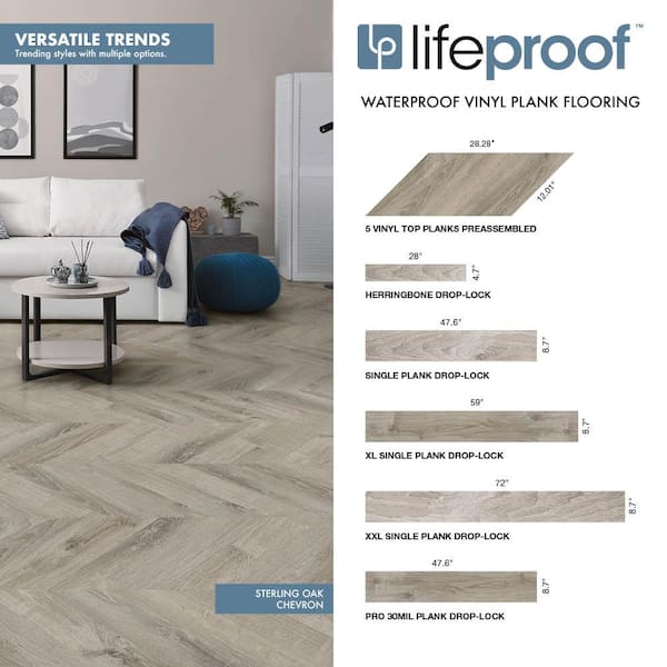 Herringbone Sterling Oak 22 MIL x 4.7 in. W x 28 in. L Click Lock Waterproof Vinyl Plank Flooring (22.3 sqft/case)