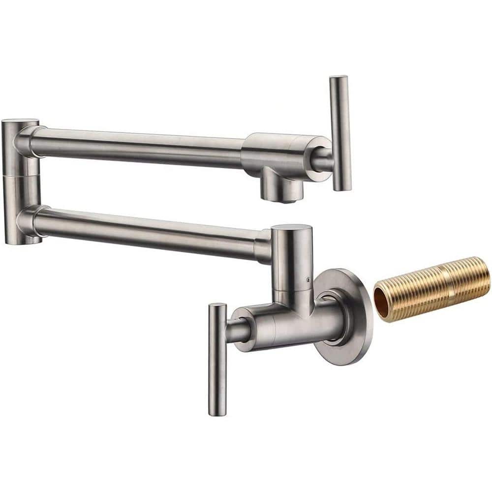 Single Hole Brass Wall Mount Kithchen Pot Filler Faucet With 2 Handles for 