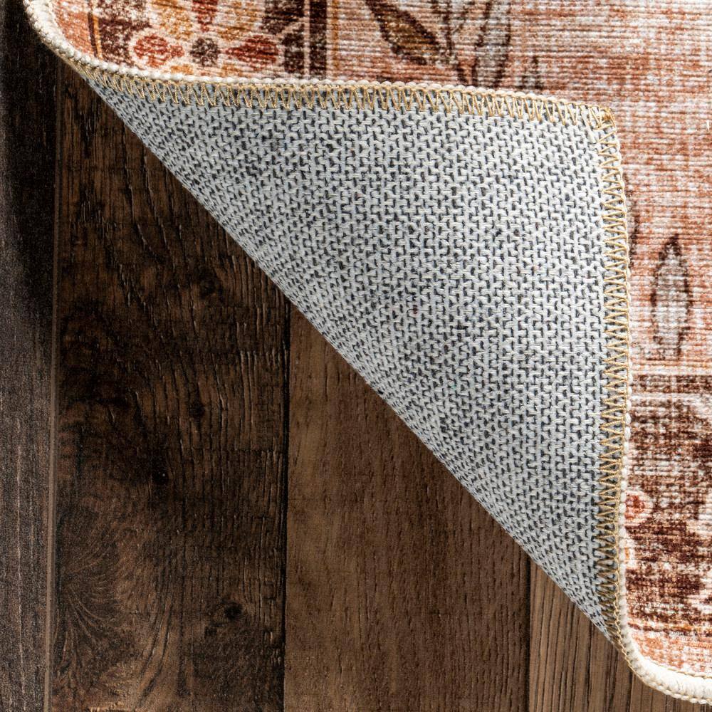 Kirsi Rust and Beige Synthetic Round Washable Area Rug