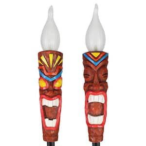 Tiki LED Flameless Torch on an Automatic Timer 1.7 ft. Multi-Color Resin Garden Stakes (2-Pack)