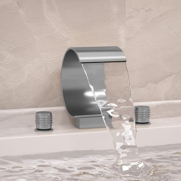 Modern Widespread 2-Handle Waterfall Bathroom Faucet with Pop-Up Drain Assembly, Water-Saving Design in Brushed Nickel
