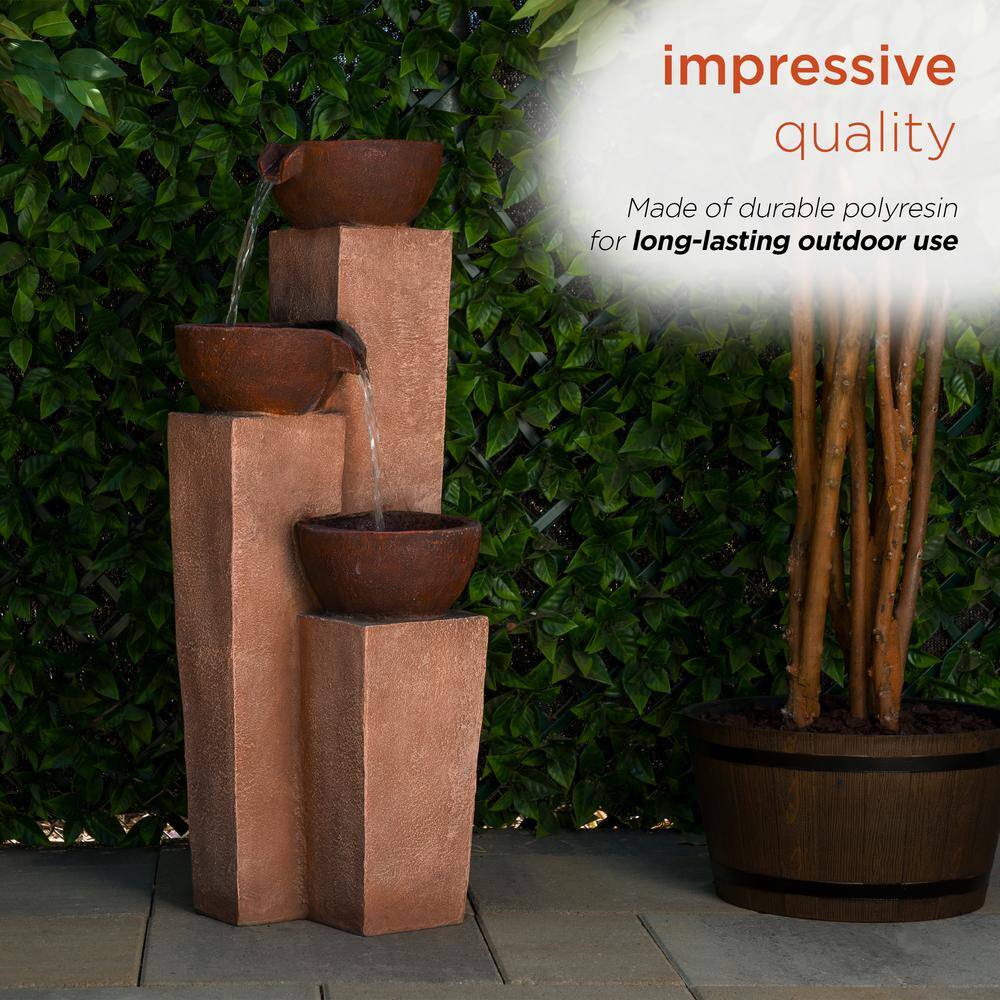 35" Rustic Bronze Polystone and Fiberglass 3-Tier Outdoor Fountain