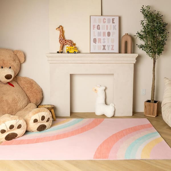 Solara Blush Arc 8 ft. x 11 ft. Non-Toxic, Child and Pet Safe-Indoor Area Rug for Kids, Pink