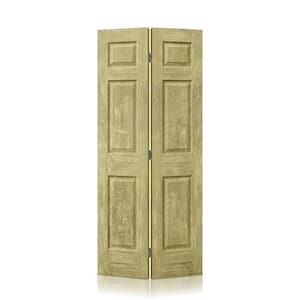 24 in. x 80 in. Antique Gold Stain 6 Panel MDF Composite Bi-Fold Closet Door with Hardware Kit