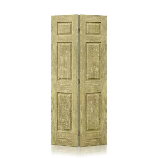 CALHOME 24 in. x 80 in. Antique Gold Stain 6 Panel MDF Composite Bi-Fold Closet Door with Hardware Kit
