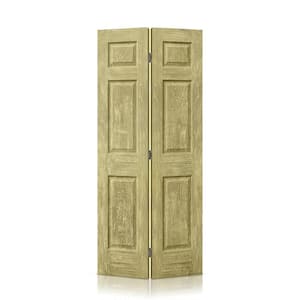 24 in. x 84 in. Antique Gold Stain 6-Panel MDF Hollow Core Composite Bi-Fold Closet Door with Hardware Kit