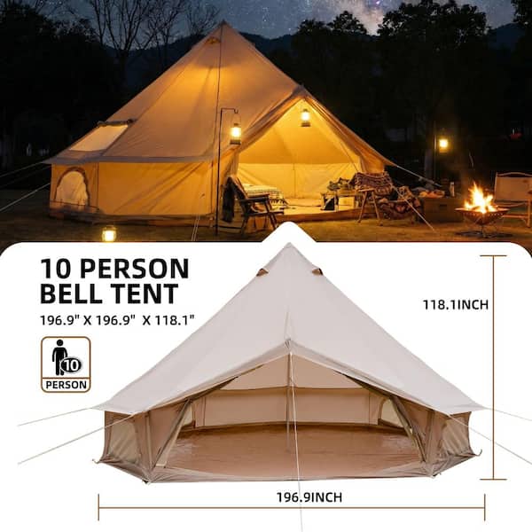 Tenleaf 16.4 ft. x 16.4 ft. Beige Waterproof Glamping Tent with