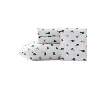 Holiday Sails 4-Piece White Flannel Cotton Full Sheet Set
