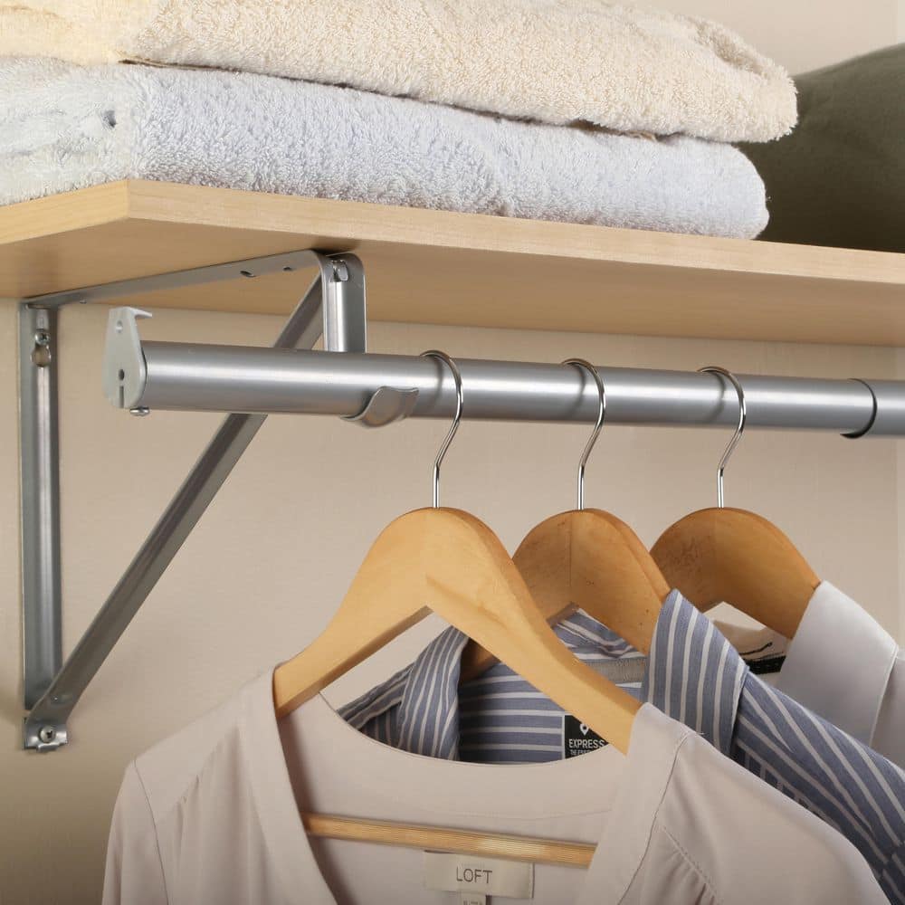 Adjustable Platinum Zinc Closet Rod with Mounting Hardware, 30-48 in