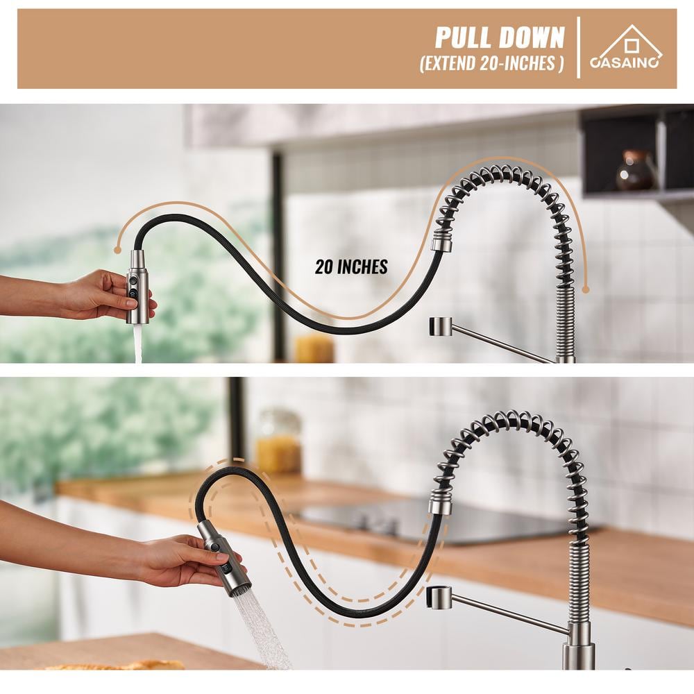 Brushed Nickel Pull Down Kitchen Faucet with Deck Plate
