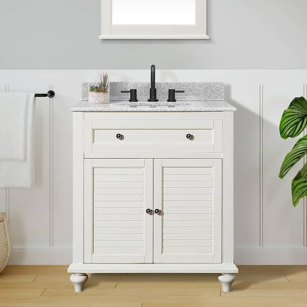 Home Decorators Collection Hamilton 25 in. W x 22 in. D x 35 in. H Single Sink Freestanding Bath Vanity in Ivory with Gray Granite Top