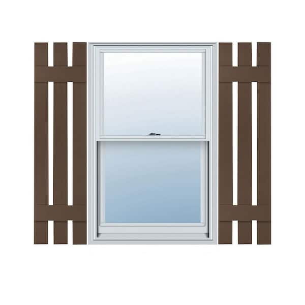 Ekena Millwork 12 in. x 41 in. Lifetime Vinyl TailorMade Three Board Spaced Board and Batten Shutters Pair Federal Brown