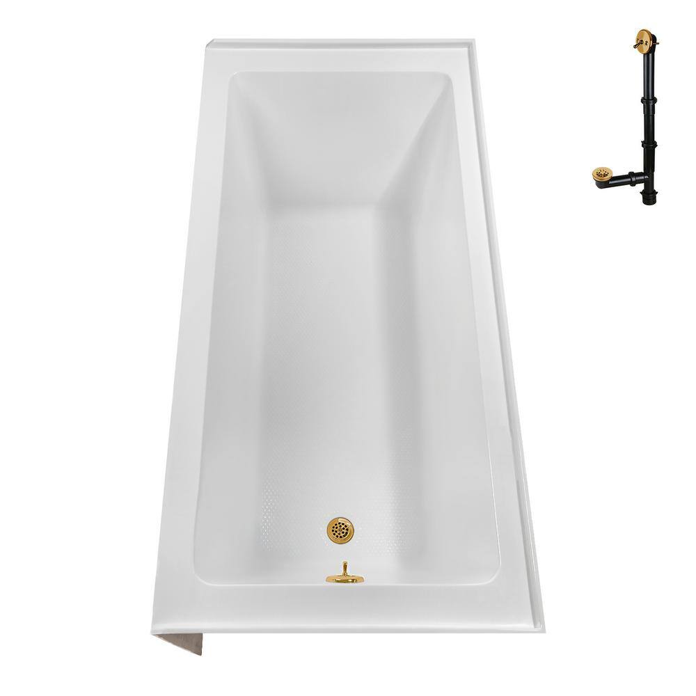 Glossy White Acrylic Alcove Bathtub with Brushed Gold Trim