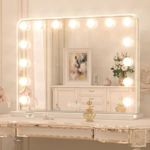 23 in. W x 18 in. H Large Hollywood Vanity Mirror Light, Makeup Dimmable Lighted Mirror for Table in White Frame