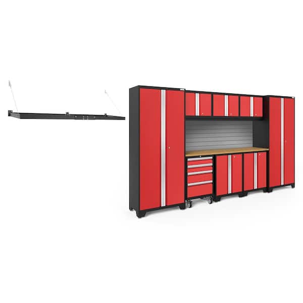 NewAge Products Bold Series 132 in. W x 76.75 in. H x 18 in. D 24-Gauge Steel Garage Cabinet Set in Red (9-Piece)